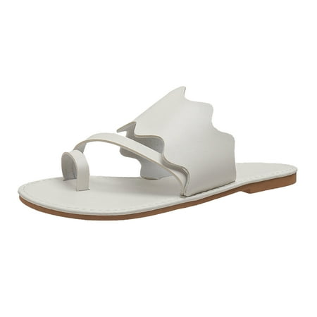 

dmqupv Summer Slippers for Women Outdoor Use Topped Flat Bottom Beach Slippers Clog Slippers for Women Shoes White 9