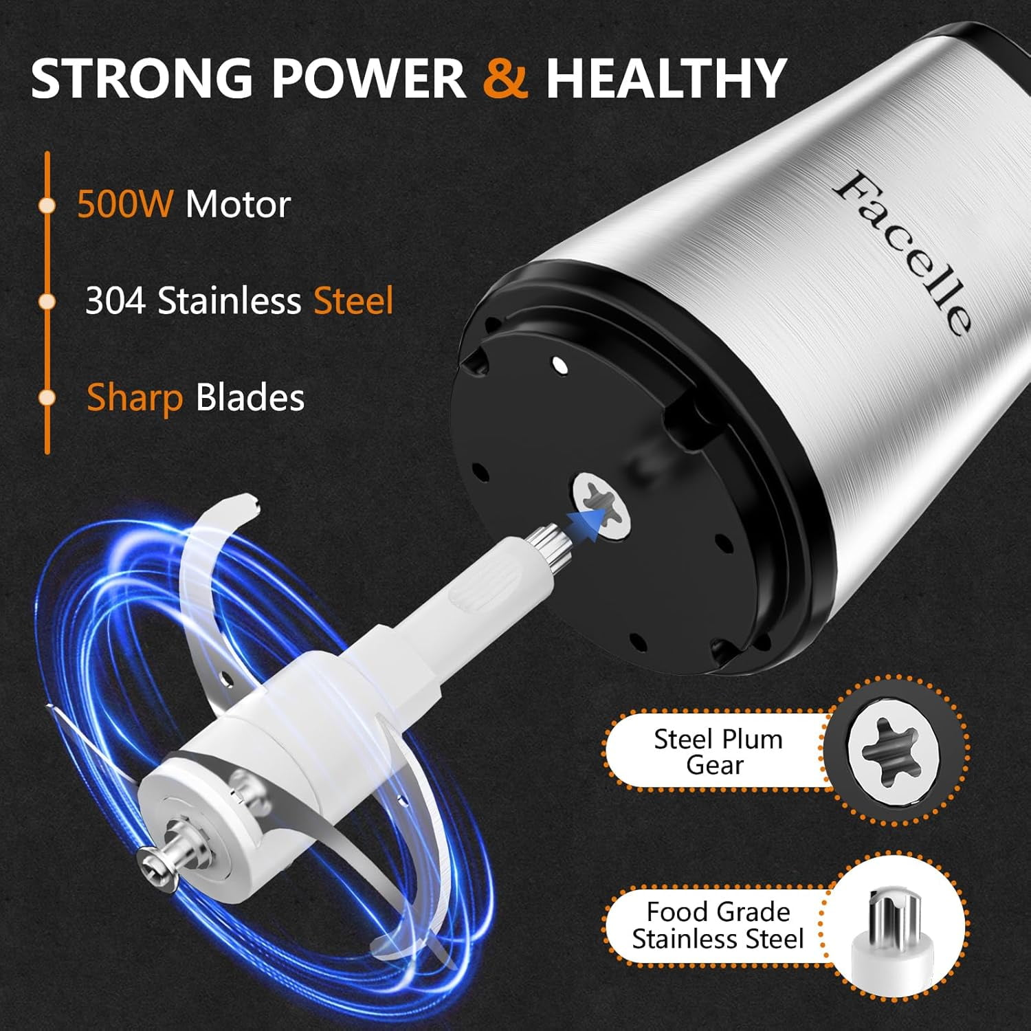 Meat Grinder 8-Cup Food Chopper Electric Vegetable Chopper 500W With 2L Glass Bowl & 4  Blades for Meat/Vegetable/Fruit/Nut/Baby Food