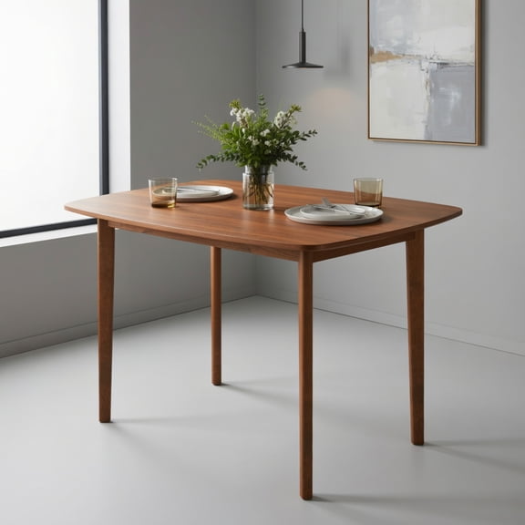 Resenkos Solid Wood Dining Table for 4 with Rubberwood Legs, Walnut Finish