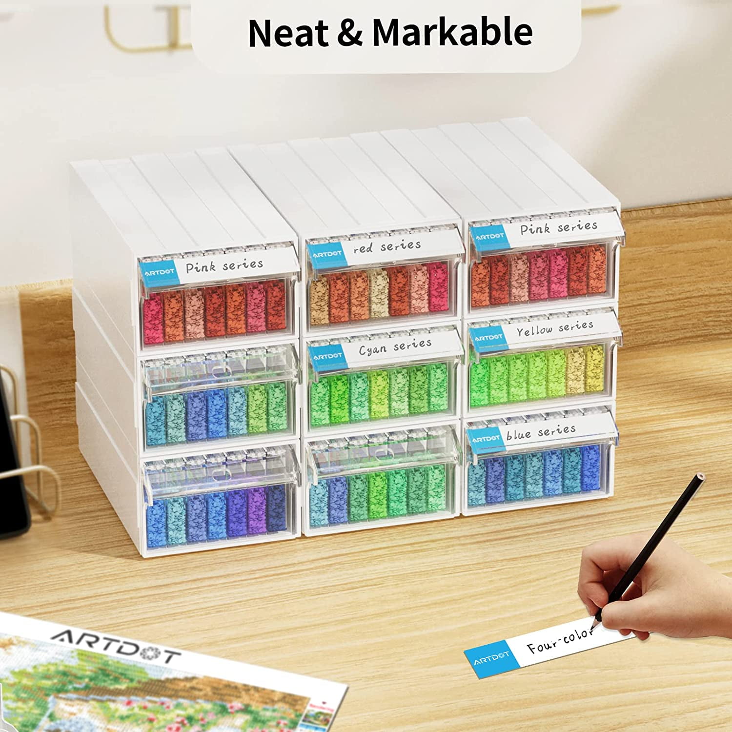 ARTDOT Stackable Diamond Painting Bead Storage Organizer, 315 Slot Plastic Container Box for Crafts and Drill Supplies