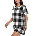 thumbnail image 2 of Bingfone White And Black Plaid Print Pajamas Sets for Women Soft Short-Sleeved Pjs with Lounge Shorts Two Piece Sleepwear, 2 of 8