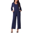 thumbnail image 1 of INSPIRAR CHIC Mono Casual de Mujer con Cuello en V, Manga Larga, Cintura Alta, Pierna Ancha y Bolsillos S Azul Oscuro, 1 of 6