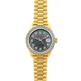 thumbnail image 1 of Pre-Owned Rolex Datejust 26MM 69178 Black Mother of Pearl Diamond Dial Diamond Bezel 18K Yellow Gold President Bracelet 1.2ct, 1 of 7