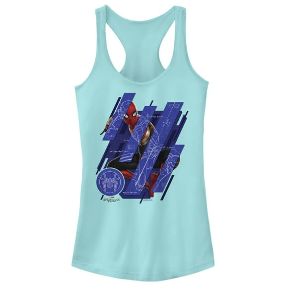 Junior's Marvel Spider-Man: No Way Home Suit Blueprint Panels  Racerback Tank Top Cancun X Small