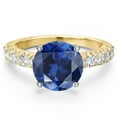 thumbnail image 3 of Gem Stone King 14K Two Tone Gold Blue Created Sapphire and Lab Grown Diamond Engagement Ring for Women | 4.31 Cttw | Round 10MM | Gemstone September Birthstone | Size 6, 3 of 6