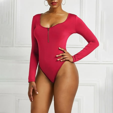 

Women Bodysuit Top Round Neck Long Sleeve Basic Slim Fit Solid Shapewear T-Shirt