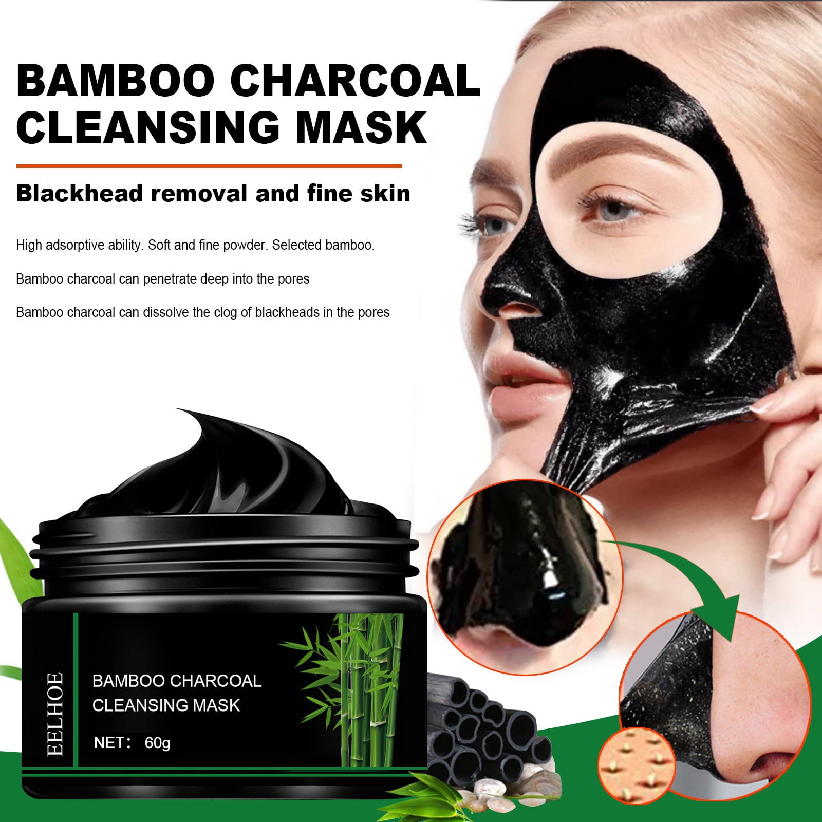 WUXICHEN Bamboo Charcoal Peel Off Mask To Remove Blackhead Cream Nose Stick Clean Mask Mud