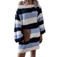 thumbnail image 1 of Vestido suéter con hombros descubiertos, rayas, bloques de color, holgado, manga larga, vestido de punto informal suelto para otoño invierno, azul oscuro L, 1 of 8