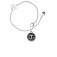 thumbnail image 2 of Delight Jewelry Silvertone Antiqued Round Seal - Initial - T - Silver-tone Rose Link Chain Bracelet, 6.25"+1.75" Extender, 2 of 4