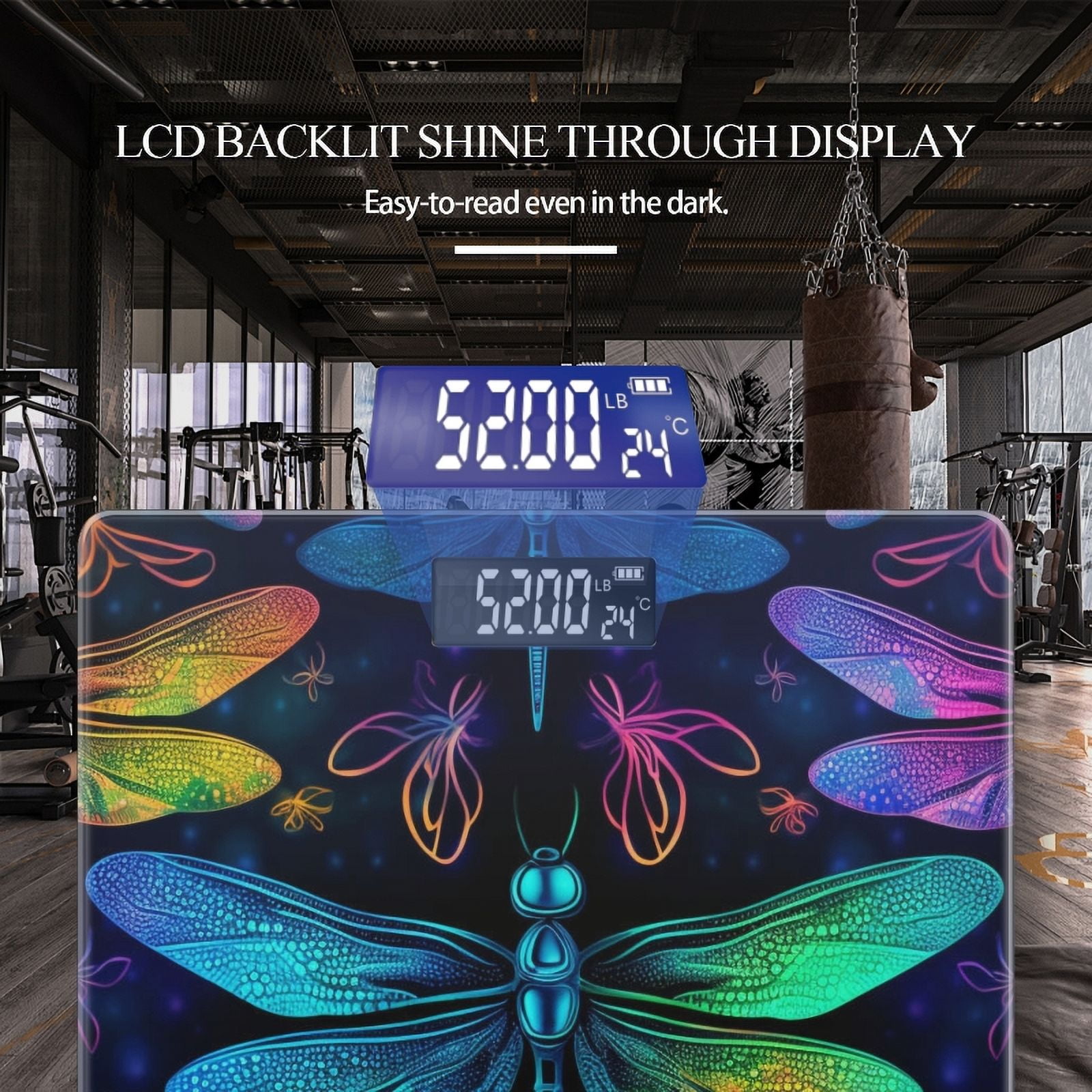Digital Bathroom Scale with Large LCD Display,High Capacity Scale 400 lbs High Precision body fat scale-Holographic Dragonflies Shimmering In The Light