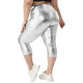 thumbnail image 2 of Zofedap Plus Size Leggings with Pockets for Women, High Waisted Capri Yoga Workout Pants Cropped Tights Silver for Size 3XL, 2 of 9