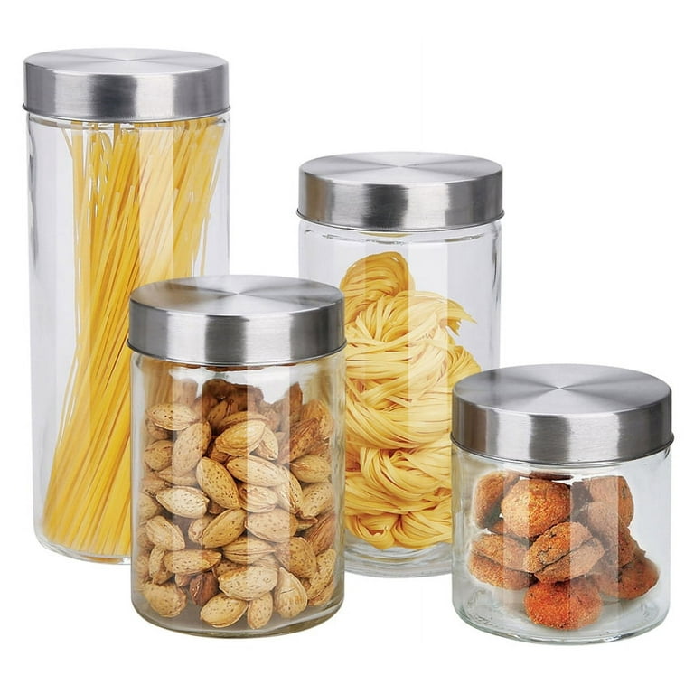 4pc Square Glass Cookie Jars with Airtight Lids Marker & Labels