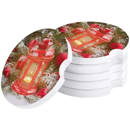 

ZHANZZK Merry Christmas Decor Xmas Bell Set of 2 Car Coaster for Drinks Absorbent Ceramic Stone Coasters Cup Mat with Cork Base for Home Kitchen Room Coffee Table Bar Decor