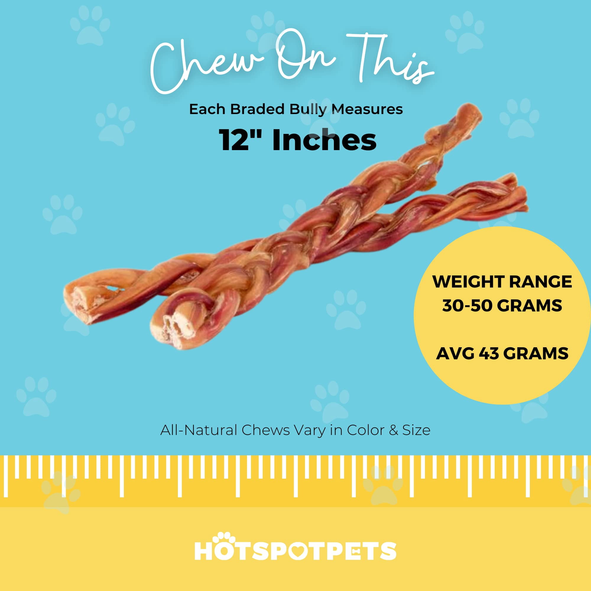 HotSpot Pets Braided Bully Sticks for Dogs (12 Inch - 5 Count) - Premium All Natural Long Lasting Twisted Beef Pizzle Dog Chew Treats - Grain Free Fully Digestible Rawhide Alternative