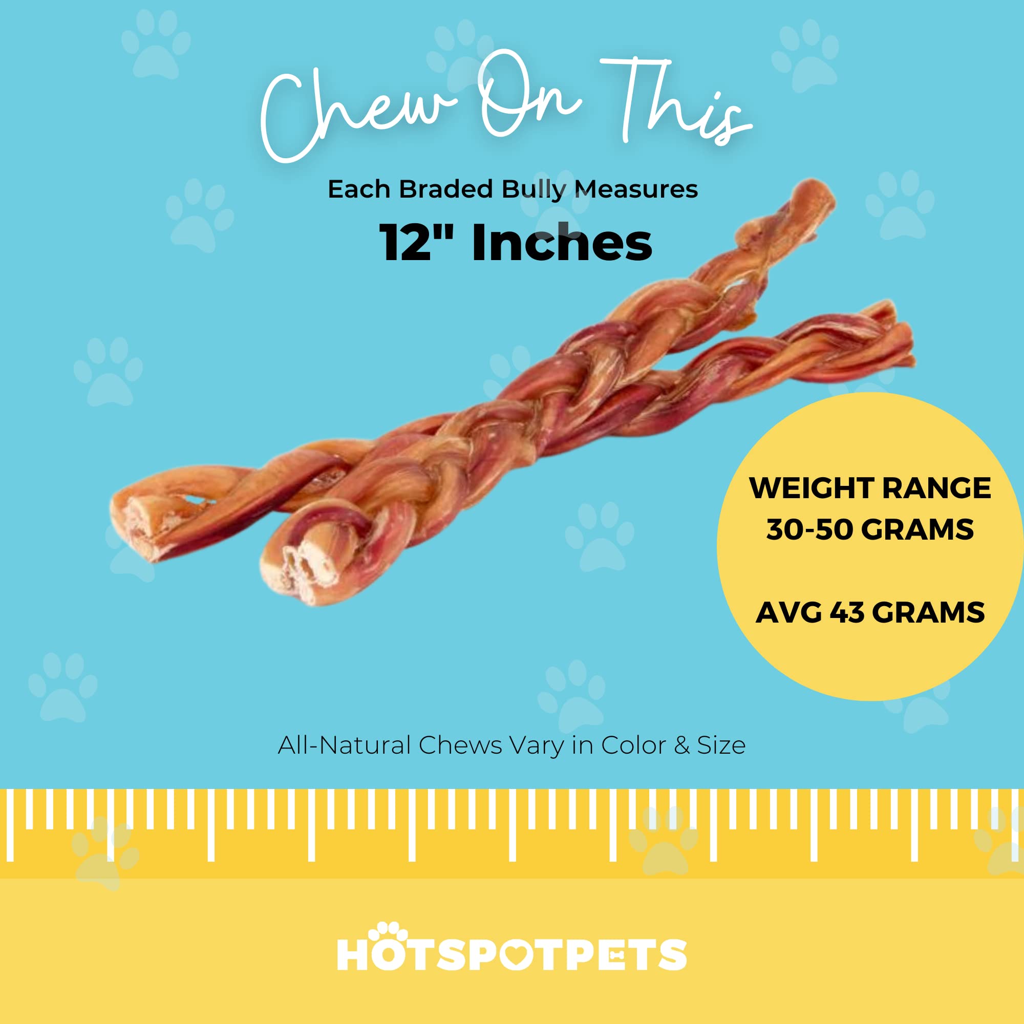 All-Natural 12-Inch Braided Bully Sticks For Dogs (2-Pack) - Grain-Free, High Protein