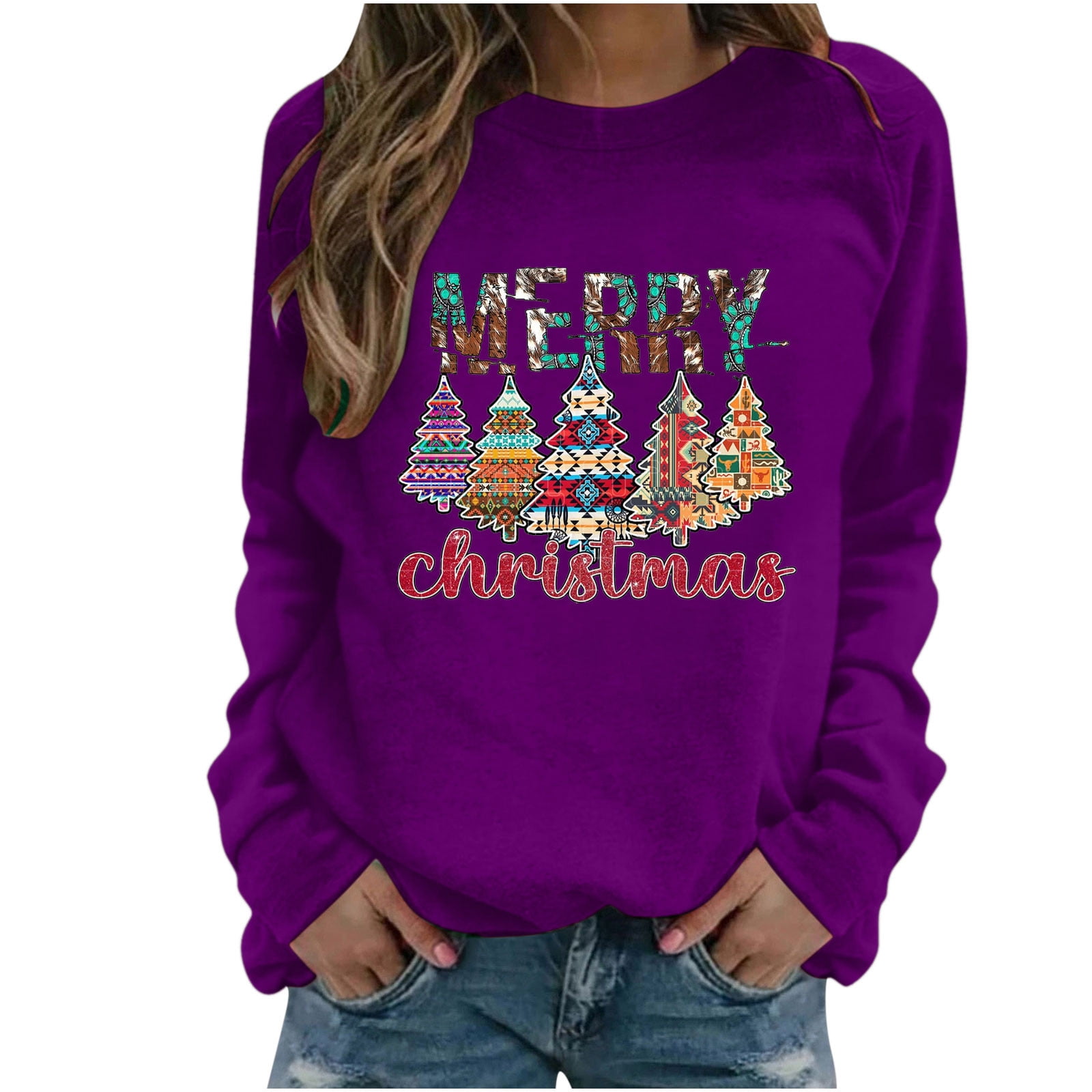 XZNGL Sexy Christmas Sweaters for Women Womens Christmas Printed Long Sleeved Round Neck Sweater Long Christmas Sweaters for Women Women Sexy