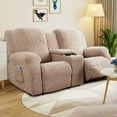 thumbnail image 4 of Recliner Loveseat Cover with Center Console, 2 Seater Jacquard Recliner Sofa Slipcover with Pockets Washable Stretch Reclining Couch Covers Furniture Protector with Elastic Straps (Tuape), 4 of 14
