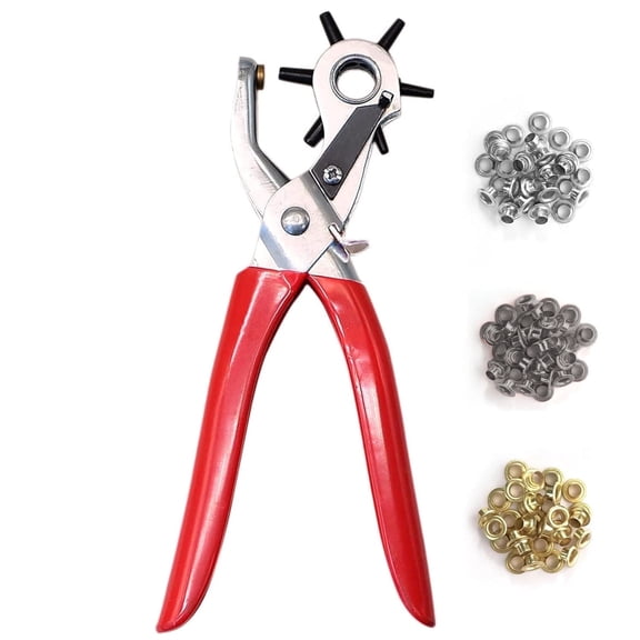 2 in 1 Leather Hole Punch Eyelet Tool Kit,4/25" 4mm Revolving Hole Puncher, Eyelet Pliers, Metal Eyelets for Fabric Shoes Leather Clothes Belt