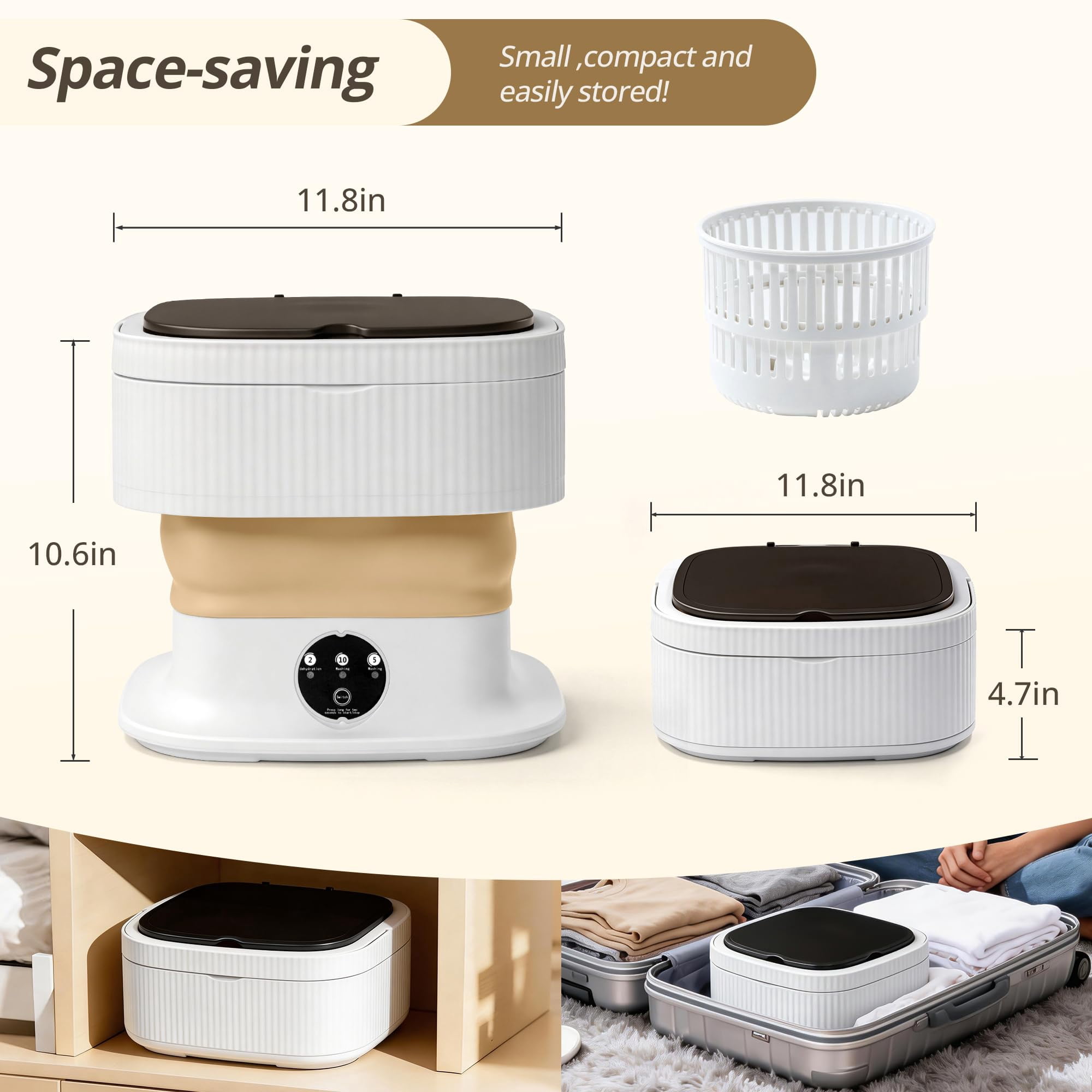 Portable Washing Machine, Mini Washer, 18L Upgraded with Spin Basket, Foldable Design Ideal for Apartment, portable washer 3 Cleaning Modes Suitable for Small Clothes (purple)