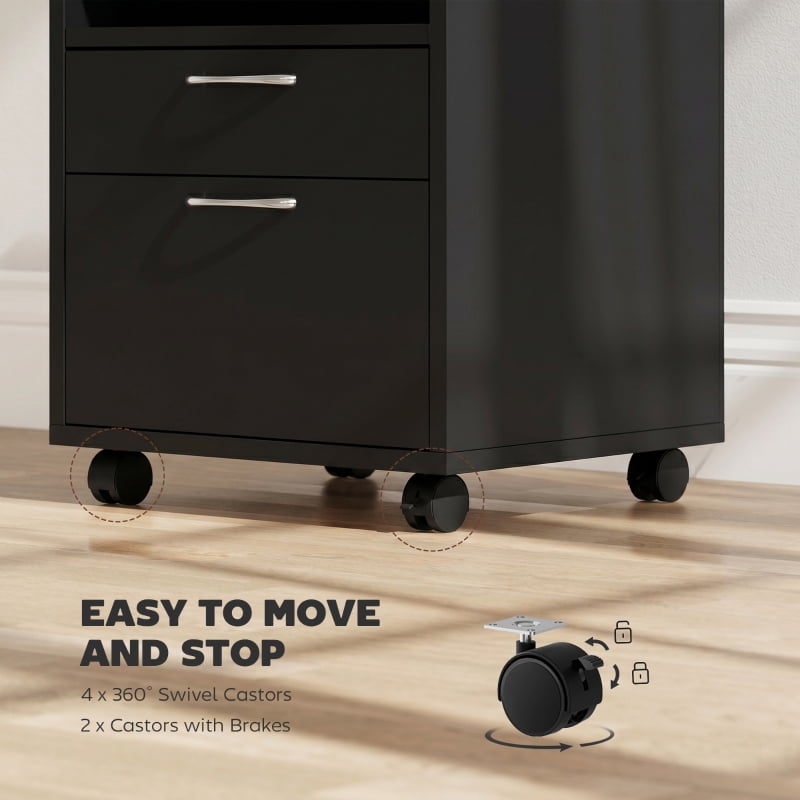 Alvantor Mobile Printer Storage Cabinet with Drawer & Cabinet, Rolling Organizer on Wheels 15.7"W x 13.8"D x 23.6"H Black