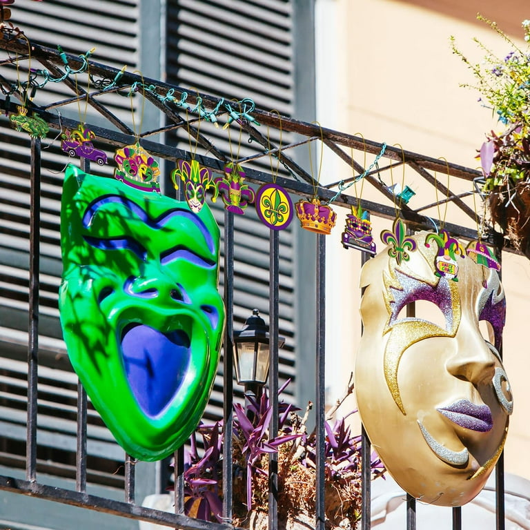 36 Pcs Mardi Gras Ornaments Decorations, Wooden Mardi Gras Hanging  Ornaments Purple Yellow Green Carnival Masquerade Tree Ornaments Crown Mask  Wooden