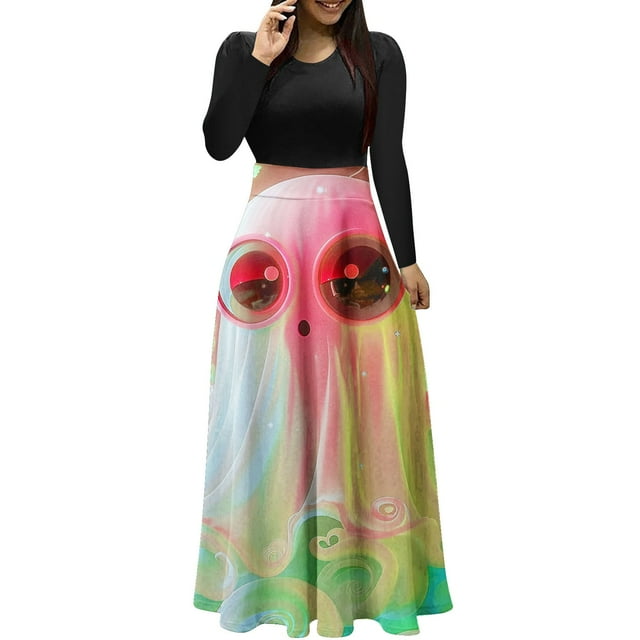 Dress for Women Casual,3/4 Sleeve Dress,Womens Fashion Printed Long Sleeve Round-Neck Pullover Patchwork Dress
