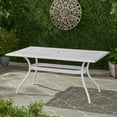 thumbnail image 2 of Rectangular Outdoor Table - Cast Aluminum Construction, Floral Design, Umbrella Slot, 67.38"x36.42"x29.52", White Dining Aluminum, Charming Ornament, Hole, 67" W X 37.5" D 29.52" H,, 2 of 2