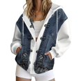 thumbnail image 4 of Breezora Women's Hooded Zip Up Denim Butterfly Print Sweatshirt Loose Fit Long Sleeve Casual Jacket with Pockets, 4 of 6