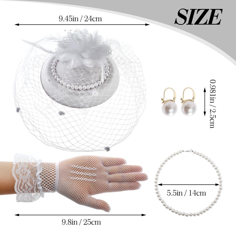 Fascinator Hat Set with Lace Gloves Pearl Necklace Earrings Feather Derby Hat Fascinators Hat Kentucky Derby Hats for Women Tea Party  main image 4