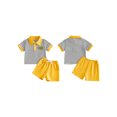 thumbnail image 2 of BemeyourBBs Toddler Baby Boys Mama's Little Dude Outfit Summer Clothes Short Sleeve Lapel Letter Embroidery Striped Button Shirt Tops and Pockets Shorts Set, 2 of 9