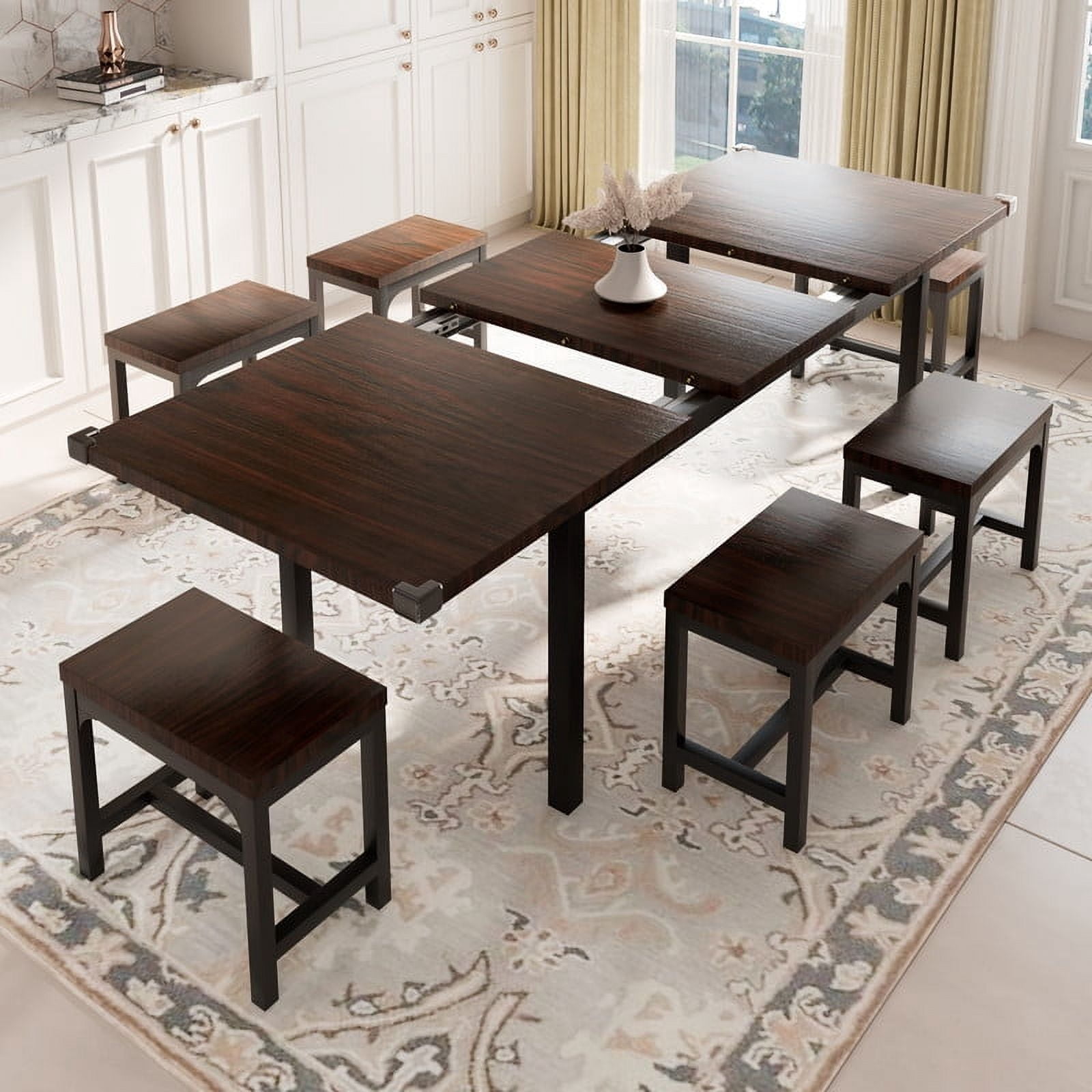 iPormis, Dining Table Set, 7-Piece Extendable, Walnut - Walmart.com