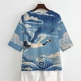 thumbnail image 5 of Xoenoiee Grus Japonensis Cloud Sea Waves Print Women's 3/4 Sleeve Cotton Linen Shirts Casual Button Down V Neck Pullover Spring Casual Loose Fit Tunic Tops Work Blouses, 4XL, 5 of 7