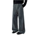 thumbnail image 6 of Men's Textured Wide Leg Pants High Waist Drawstring Trousers Casual Solid Color Sweatpants, 6 of 7