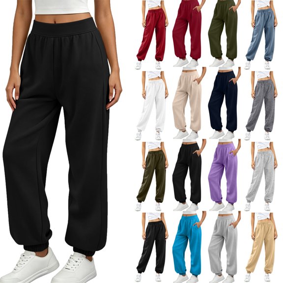 Sweatpants for Women with Pocket Plus Size Women's Solid Barrel Wide Leg Sweatpant Drawstring Elastic Waisted Wide Leg Pants Casual Trousers With Pockets Black S