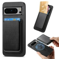 TECH CIRCLE Case for Google Pixel 9 Pro, Pixel 9 Case 6.3" 2024, PU Leather Phone Case with Removable Magnetic Card Holder Pocket, Compatible with MagSafe, Protective Lightweight Wallet Cover, Black