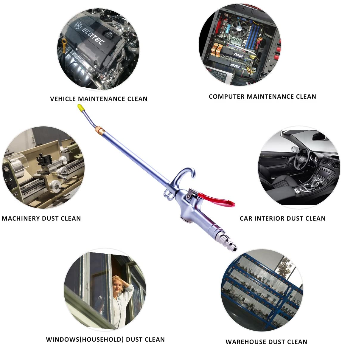 High Volume Powerful Industrial Air Blow Gun, 17-26 Inch Extensible Stainless Steel Air Flow Nozzle, Pneumatic Air Compressor Accessories Tool, Extended Dust Air Blower Gun with 360 Degree Swivel