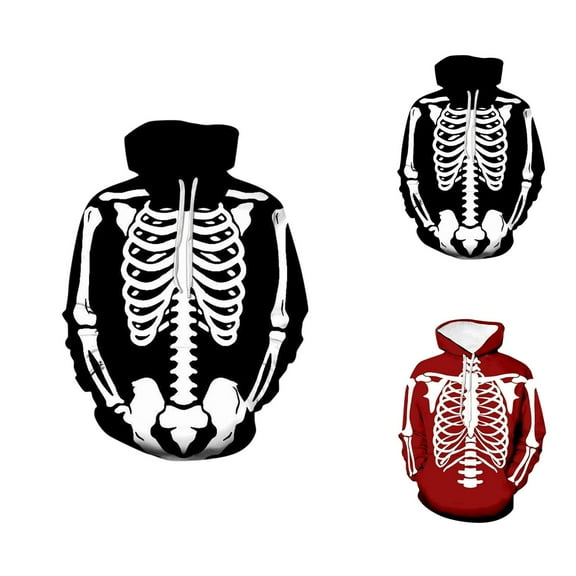 Skeleton Halloween Hoodies for Men 2025 3D Skeleton Graphic Hooded Sweatshirt with Pockets Halloween Pullover Tops