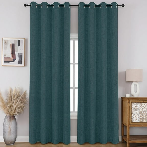 100% Blackout Window Curtains 72 inches Long 2 Panels Set, Faux Linen Look Thermal Insulated Grommet Drapes, Room Darkening Curtain for Bedroom Living Room(W52 x L72 Inch, Green)