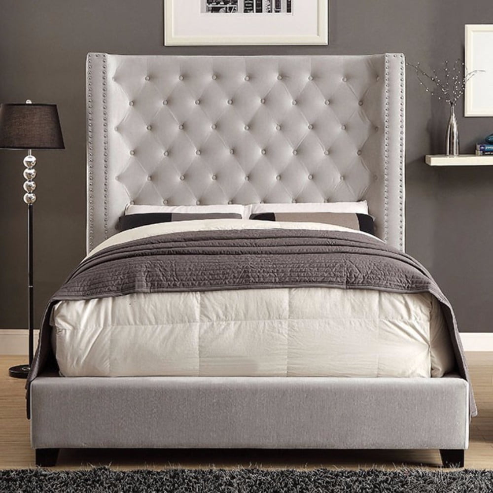 Creamy Upholstered Queen Size Bed With Wingback Headboard, Ivory
