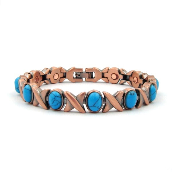 Copper Magnetic Link Turquoise Stone Bracelet  Arthritis Pain Relieve Eyes Shape