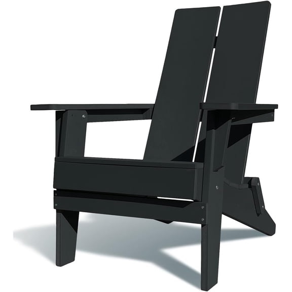 Krikacy Folding Adirondack Chair, All-Weather HIPS Plastic for Patio Deck Garden, Fire Place (Black)
