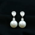 thumbnail image 3 of Rosec Jewels Freshwater Pearl Drop Earrings with Moissanite for Women - AAA Grade - 10 mm, 10K White Gold, 3 of 8