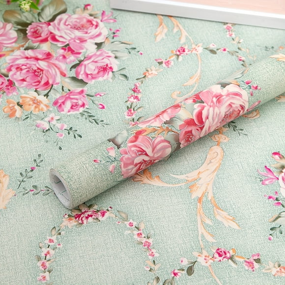 1 Roll Self-Adhesive Wallpaper, Flowers Green Plants Pattern Contact Paper, Peel And Stick, Waterproof Removable Living Room Kitchen Bedroom Dormitory Wallpaper, Furniture Refurbishment Wallpaper, Fal