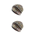 thumbnail image 3 of Maytalsory Bonnet Ethnique Style Hijab Floral Imprimé Coloré Turban Réglable Protection des Oreilles Accessoires de Style Bonnet Jaune Losange 2Set, 3 of 6