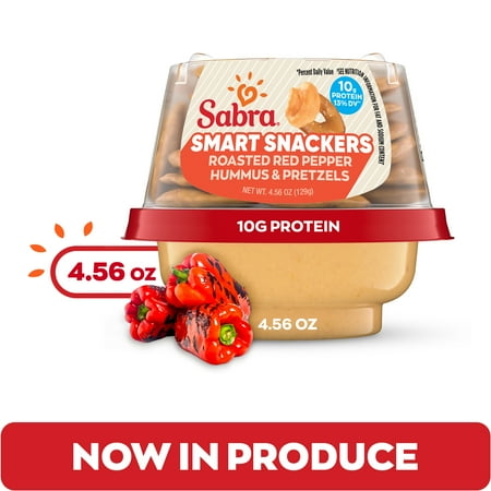 Sabra Snackers Roasted Red Pepper Hummus with Pretzels, Fresh, 4.56 oz Plastic Cup, Dairy-Free, 129g