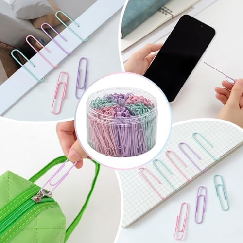 Macaron Colored Paper Clips,Pastel 2 Inches Jumbo Large,300pcs Big Cute Paper Clips for Office Supplies, Durable and Rustproof