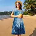 thumbnail image 4 of Balery Abstract Ocean Waves Vestidos sueltos de manga corta para mujer, vestidos de verano 2025, vestidos casuales de corte A con vuelo., 4 of 6