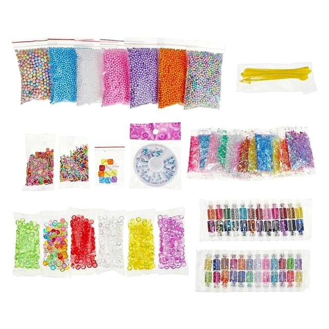 Kit de Suministros para Juguetes, Bolas de Espuma con Purpurina, de Pecera, Conchas, Abalorios de Juguete, Rebanadas de Frutas, Juguetes Juego de 82 piezas. Macarena Equipo para hacer limo