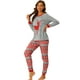 thumbnail image 2 of Conjunto de pijama familiar de mujer XL en rojo con camiseta de manga larga y estampado de ciervo navideño Cheibear, 2 of 6