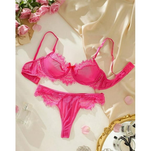 Sexy Lingerie Pink Silk Set